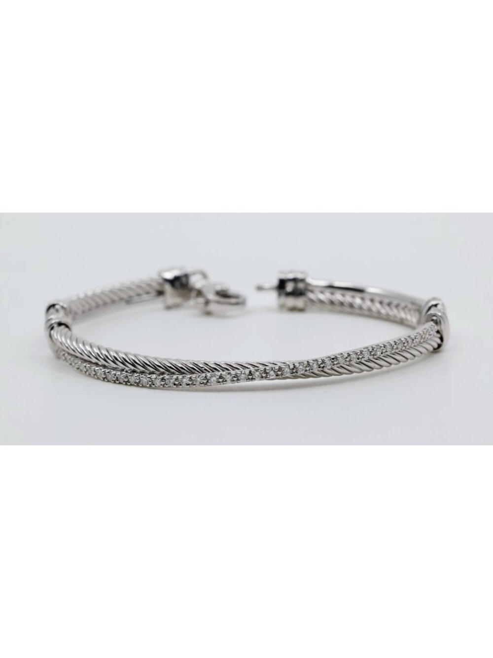 David Yurman Crossover Link Sterling Silver Bracelet with Pave Diamonds -6.75" L